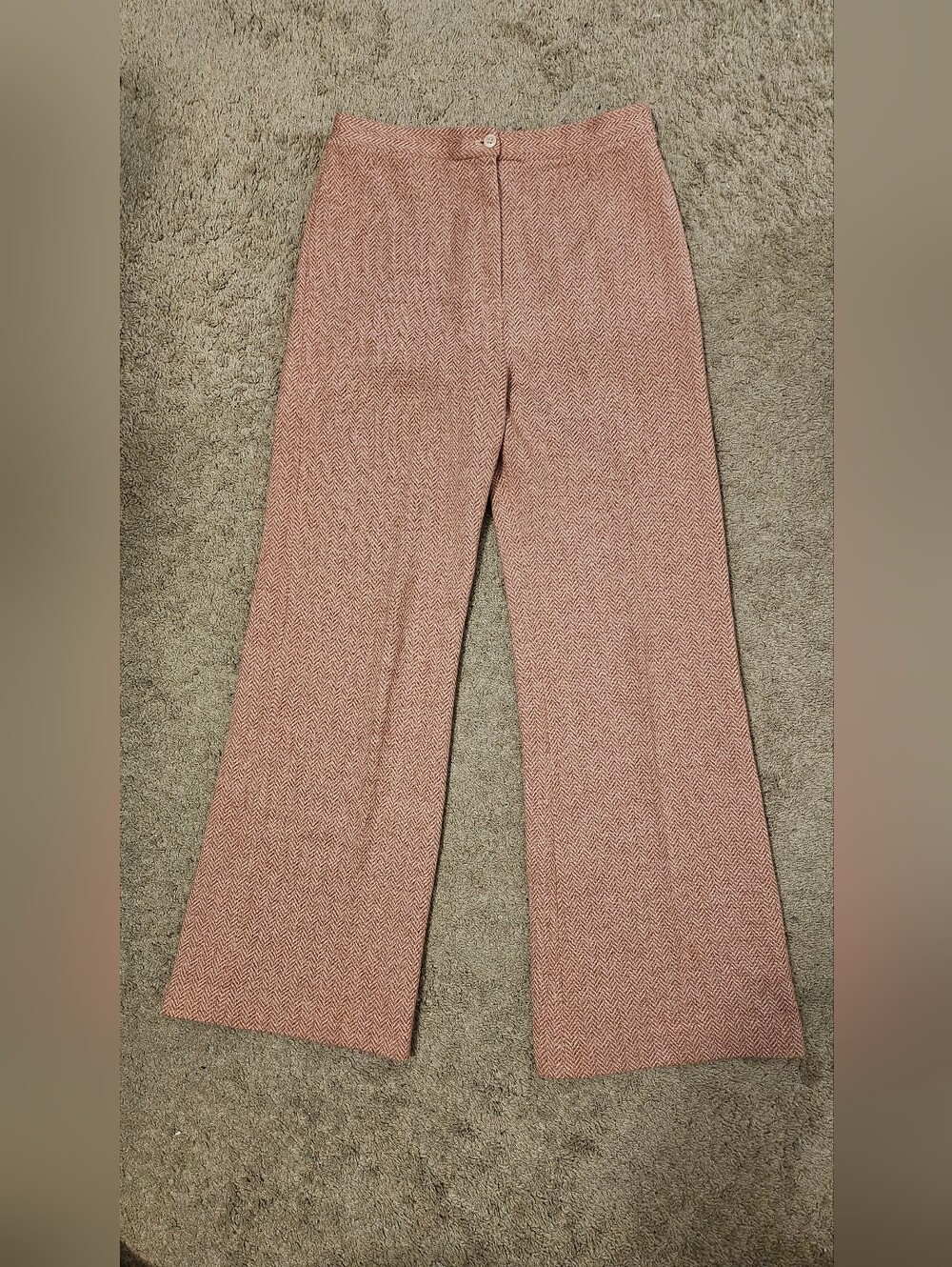 Vintage High-Waist Wide-Leg Tweed Pants in Dusty Rose